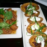 spicy and sweet chicken, chipotle potato skins